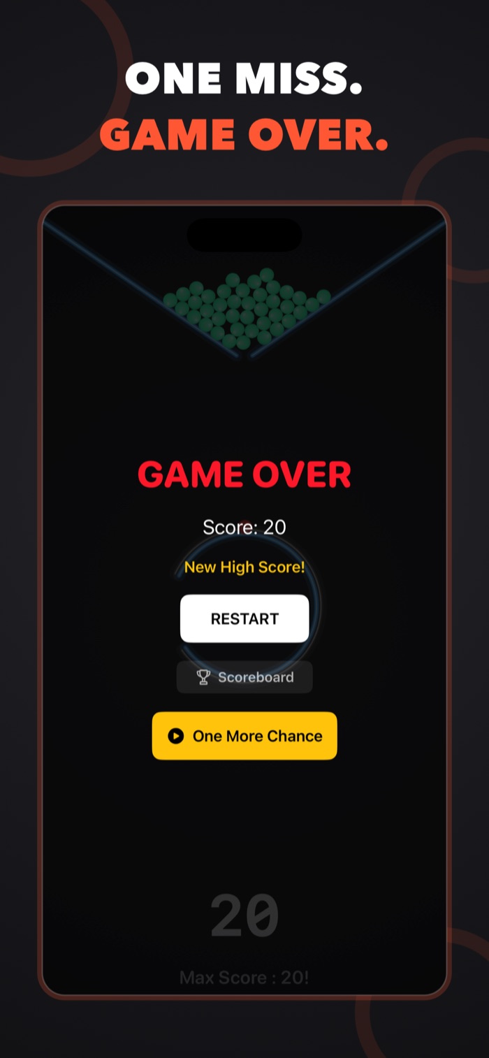 GapTap game over screen showing the final score, best score, restart and scoreboard buttons