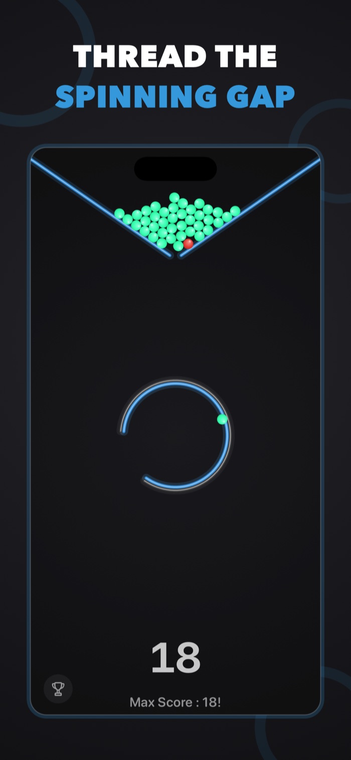 A ball approaching the gap in GapTap's rotating ring